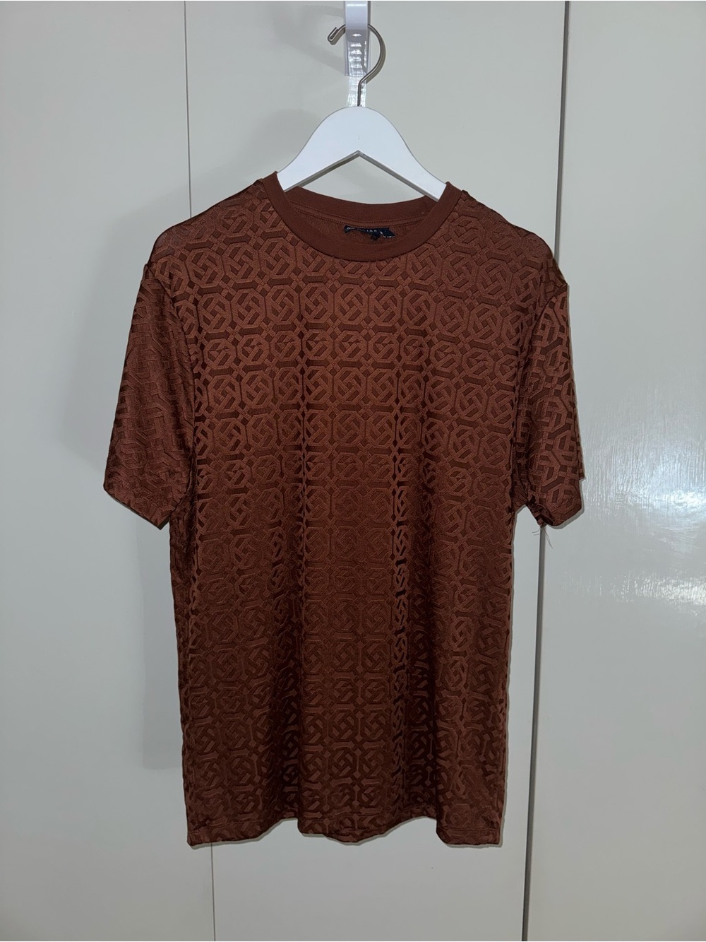 Men's Brown Textured Short-Sleeve Shirt